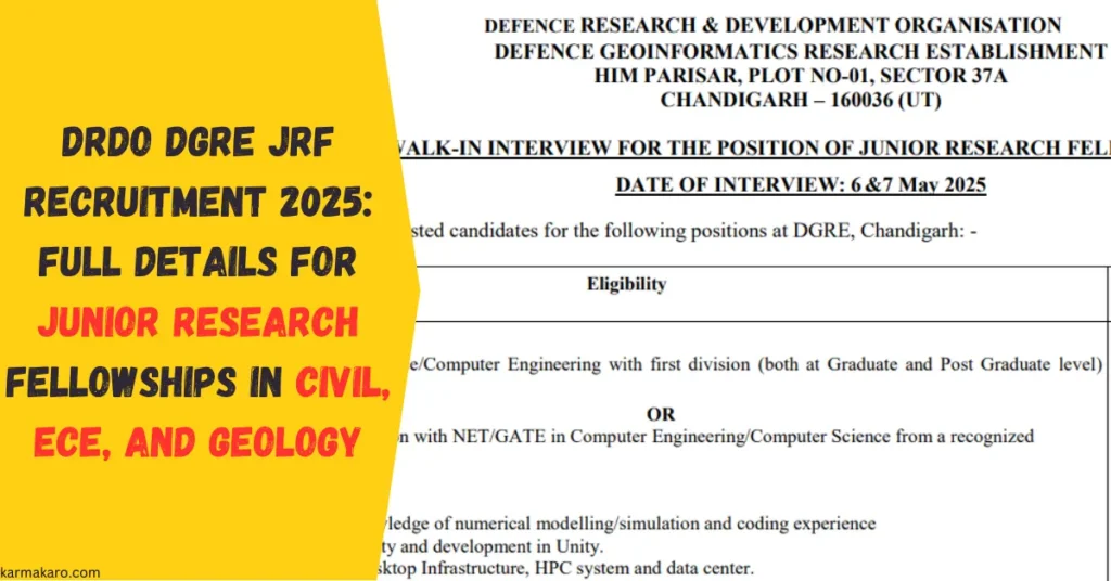 DRDO DGRE JRF Recruitment 2025
