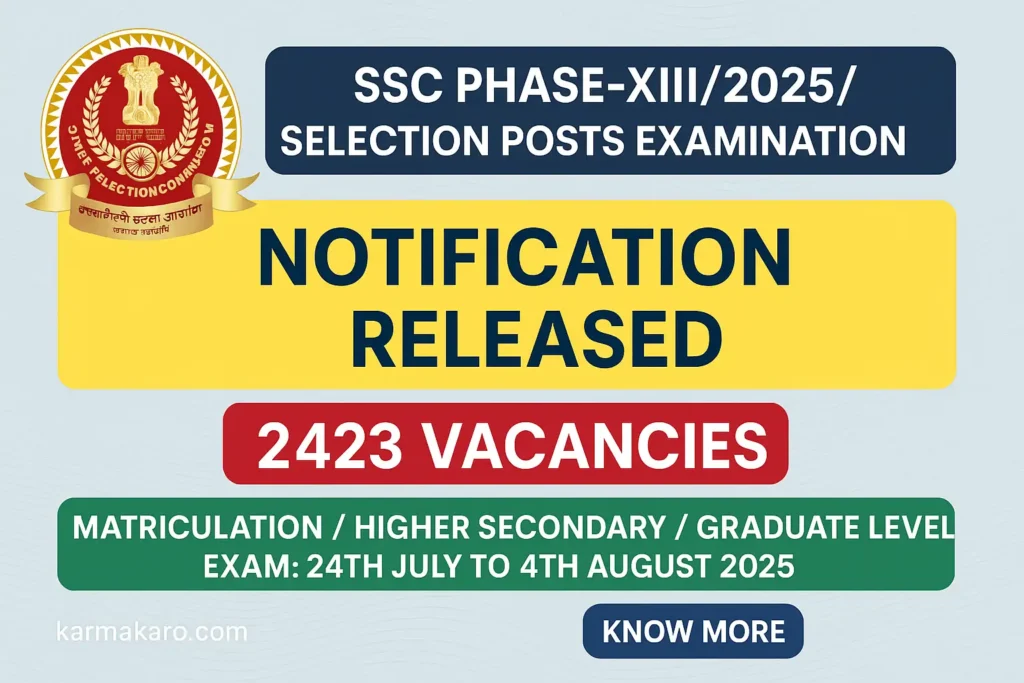 SSC Phase 13 Selection Post Recruitment 2025 – 2423 Vacancies