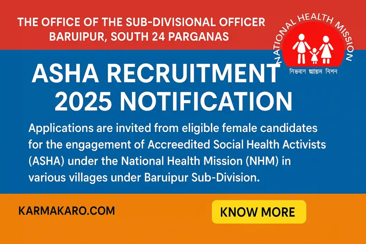 Baruipur ASHA Recruitment 2025 Apply for ASHA Worker Posts under NHM South 24 Parganas