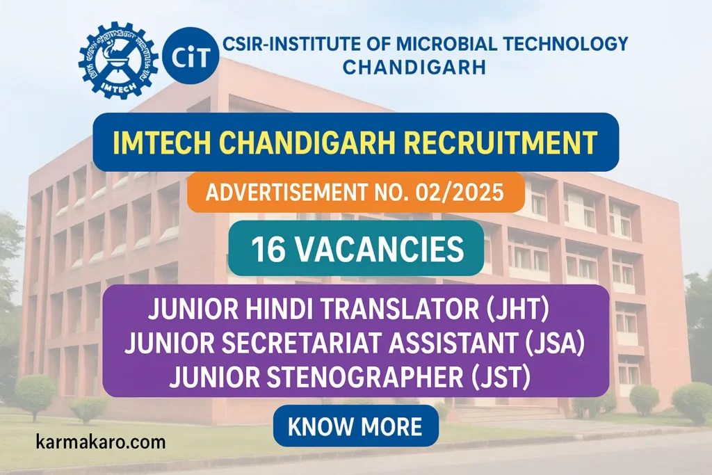 CSIR IMTECH Recruitment 2025 Apply Online for JHT, JSA & JST Posts
