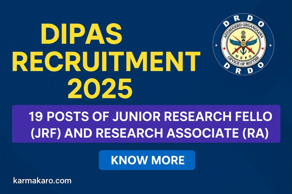 DRDO DIPAS Recruitment 2025 Apply Offline for 19 JRF & RA Posts