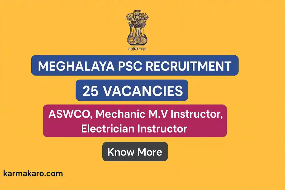 Meghalaya PSC Recruitment 2025 Apply Online for 25 ASWCO, Electrician Instructor & Other Vacancies