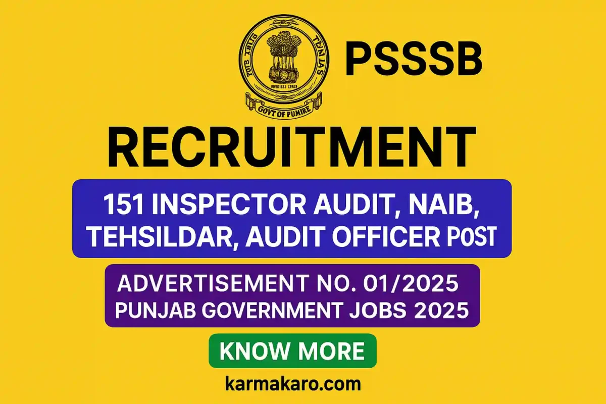 PSSSB Recruitment 2025 Apply Online for 151 Inspector Audit, Naib Tehsildar, and Audit Officer Vacancies