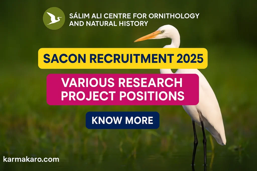 SACON Recruitment 2025 Notification Out – Apply Online for 10 Research Personnel Posts