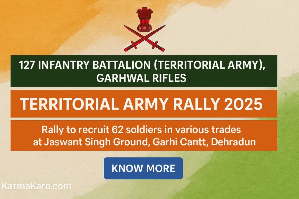 Territorial Army Rally 2025 Recruitment for 62 Soldier Posts in 127 Infantry Battalion