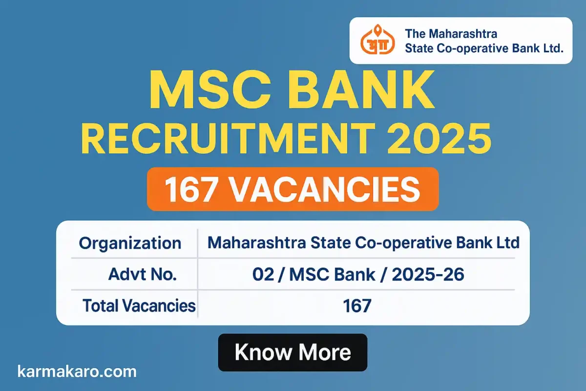 Maharashtra State Co-operative Bank Recruitment 2025 : Apply for 167 Posts