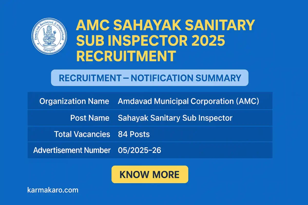Amdavad Municipal Corporation Sahayak Sanitary Sub Inspector Recruitment 2025 – 84 Posts Notification