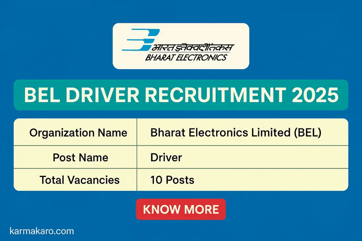 BEL Driver Recruitment 2025 – Apply Offline for 10 Vacancies