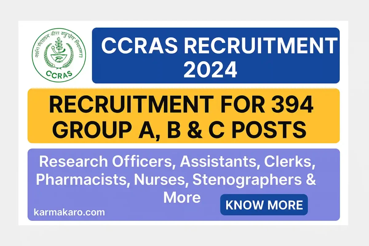 CCRAS Group A, B, C Recruitment 2025 – Apply Online for 394 Posts