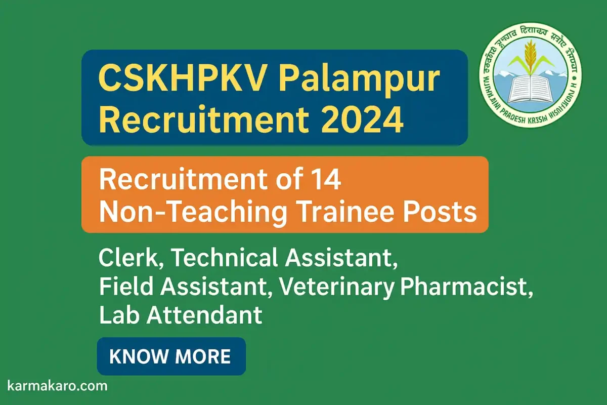 CSKHPKV Non-Teaching Recruitment 2025 - Offline Applications Open for 14 Trainee Posts