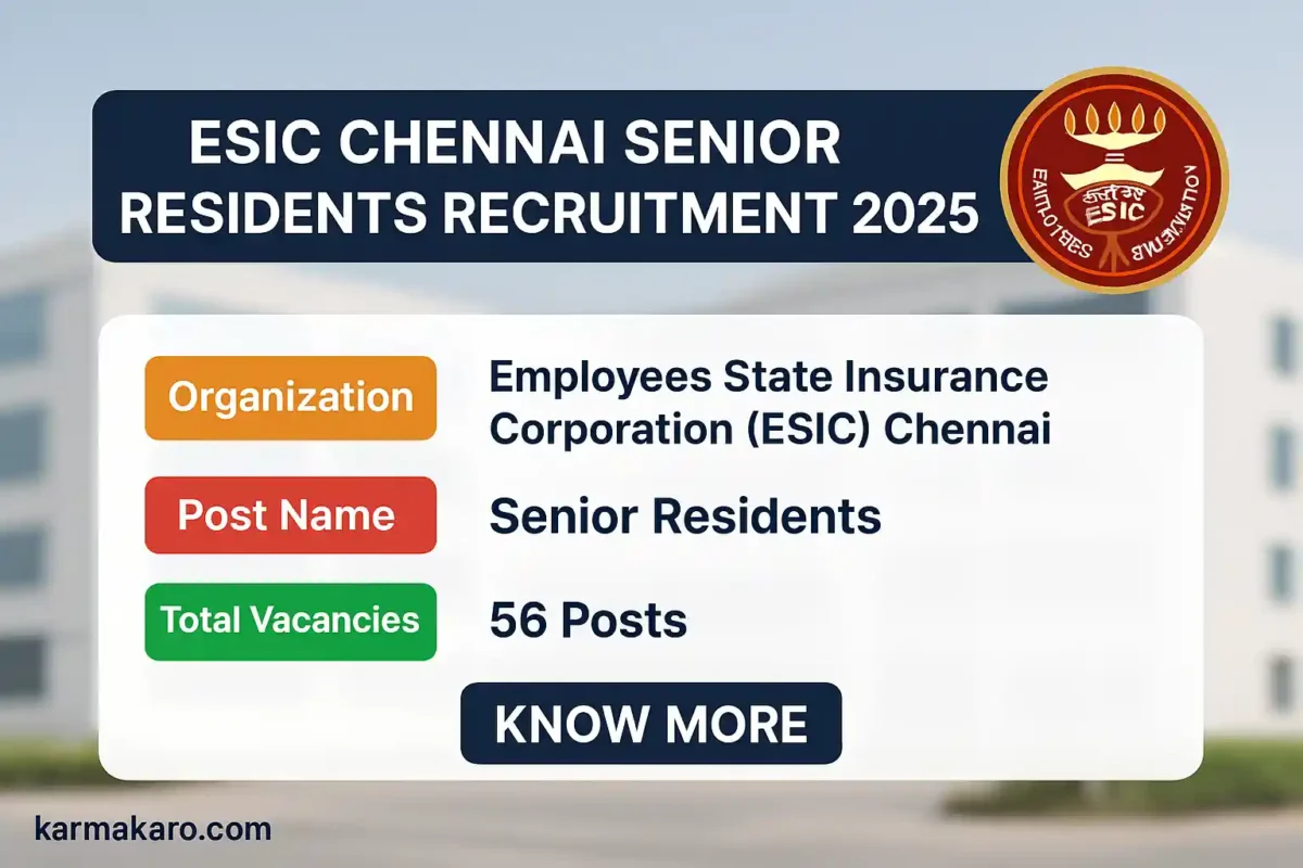 ESIC Chennai Senior Residents Recruitment 2025 Walk-in for 56 Specialist Posts