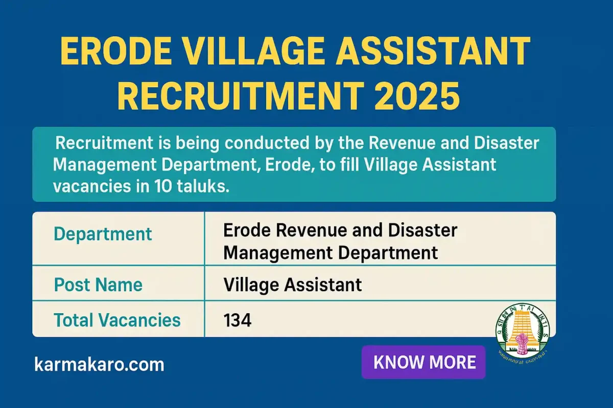 Erode Revenue Department Village Assistant Recruitment 2025 134 Vacancies, Apply Offline