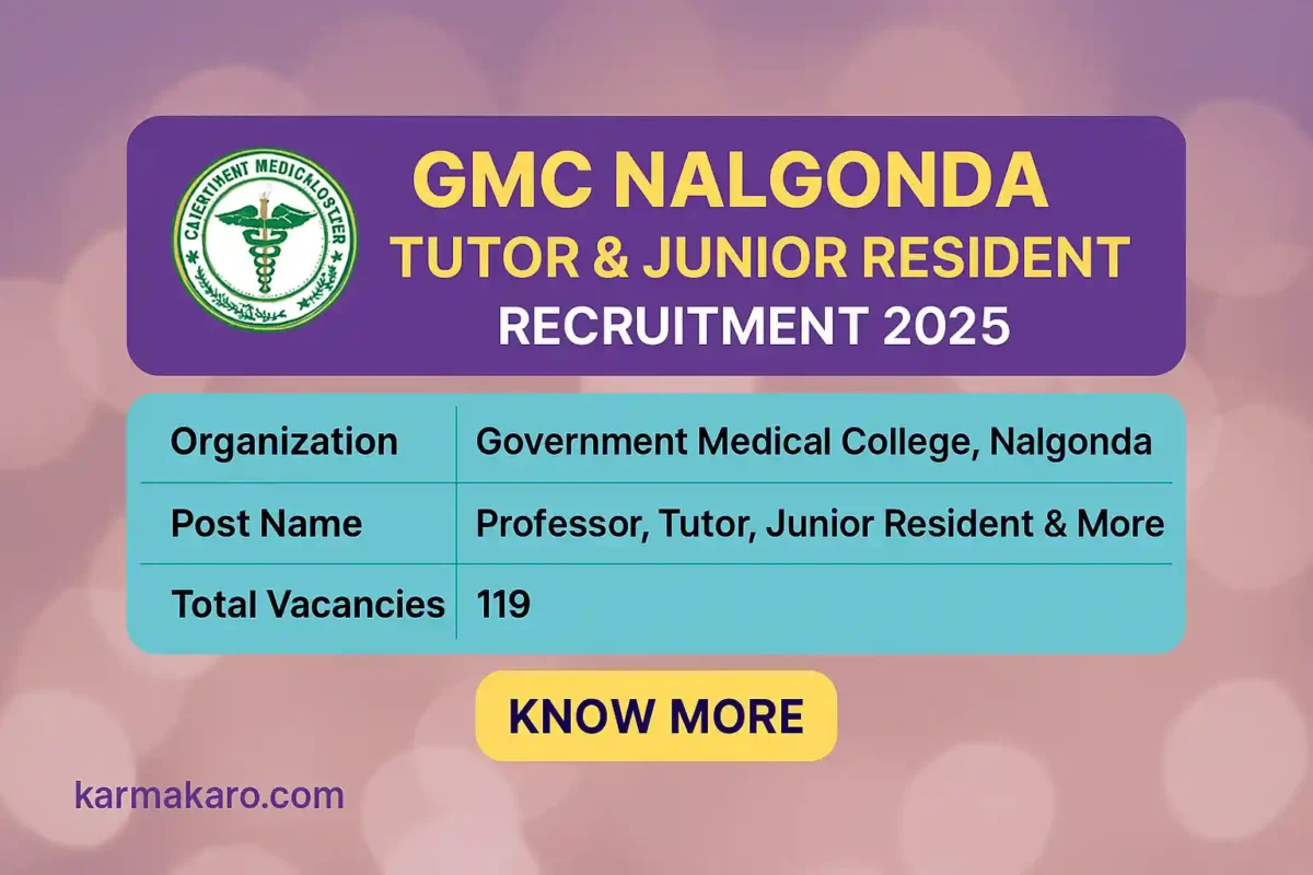GMC Nalgonda Recruitment 2025 – 119 Vacancies for Tutor, Junior Resident & More