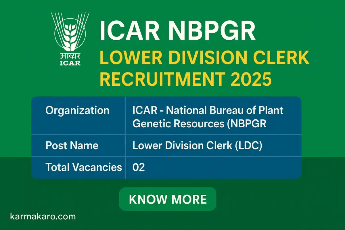 ICAR NBPGR Recruitment 2025 Apply for 02 Lower Division Clerk Posts
