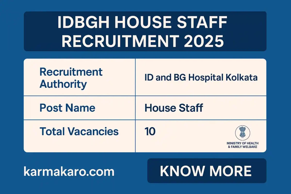 IDBGH Kolkata Recruitment 2025 - Apply Online for 10 House Staff Posts