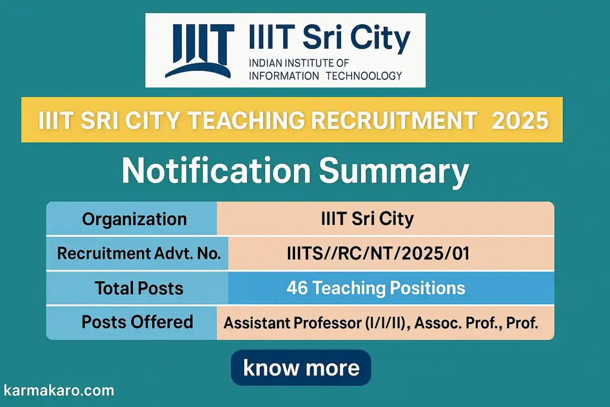 IIIT Sri City Recruitment 2025 - 46 Teaching Positions Announced