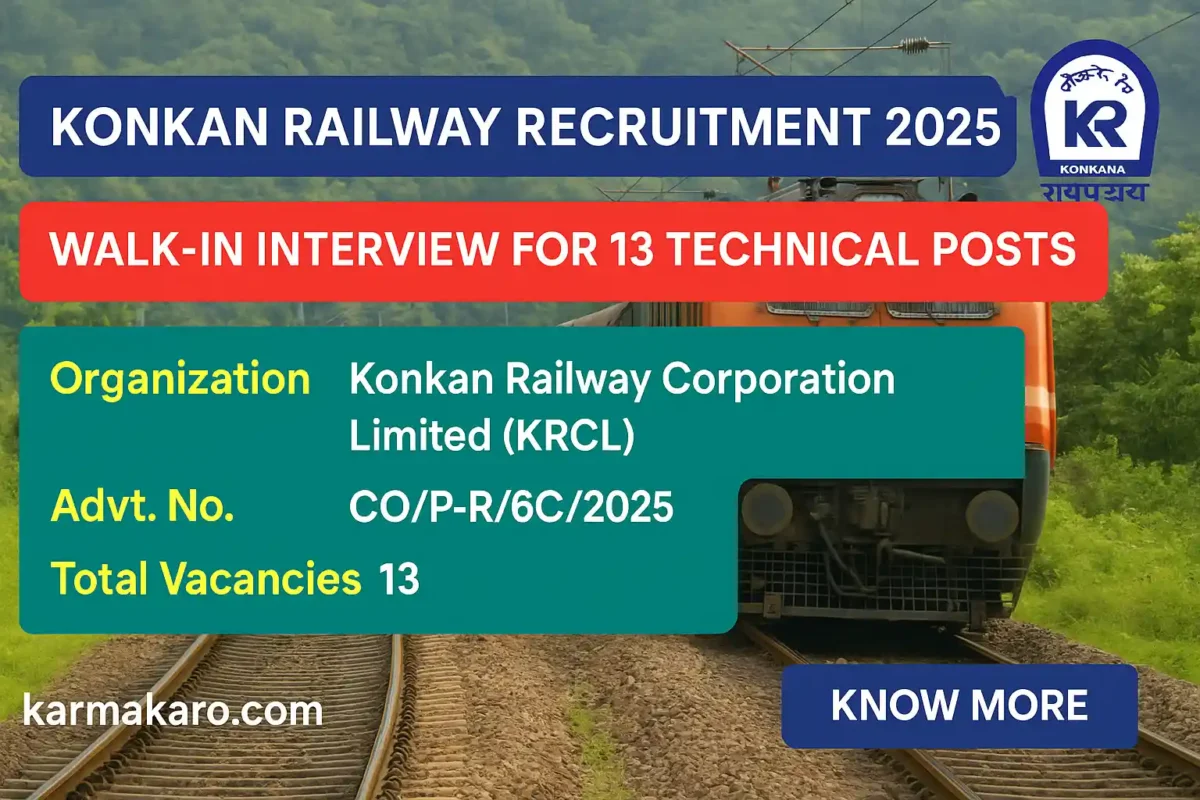 Konkan Railway Recruitment 2025 Walk-in for 13 Posts Including Draftsman, Design Engineer & More