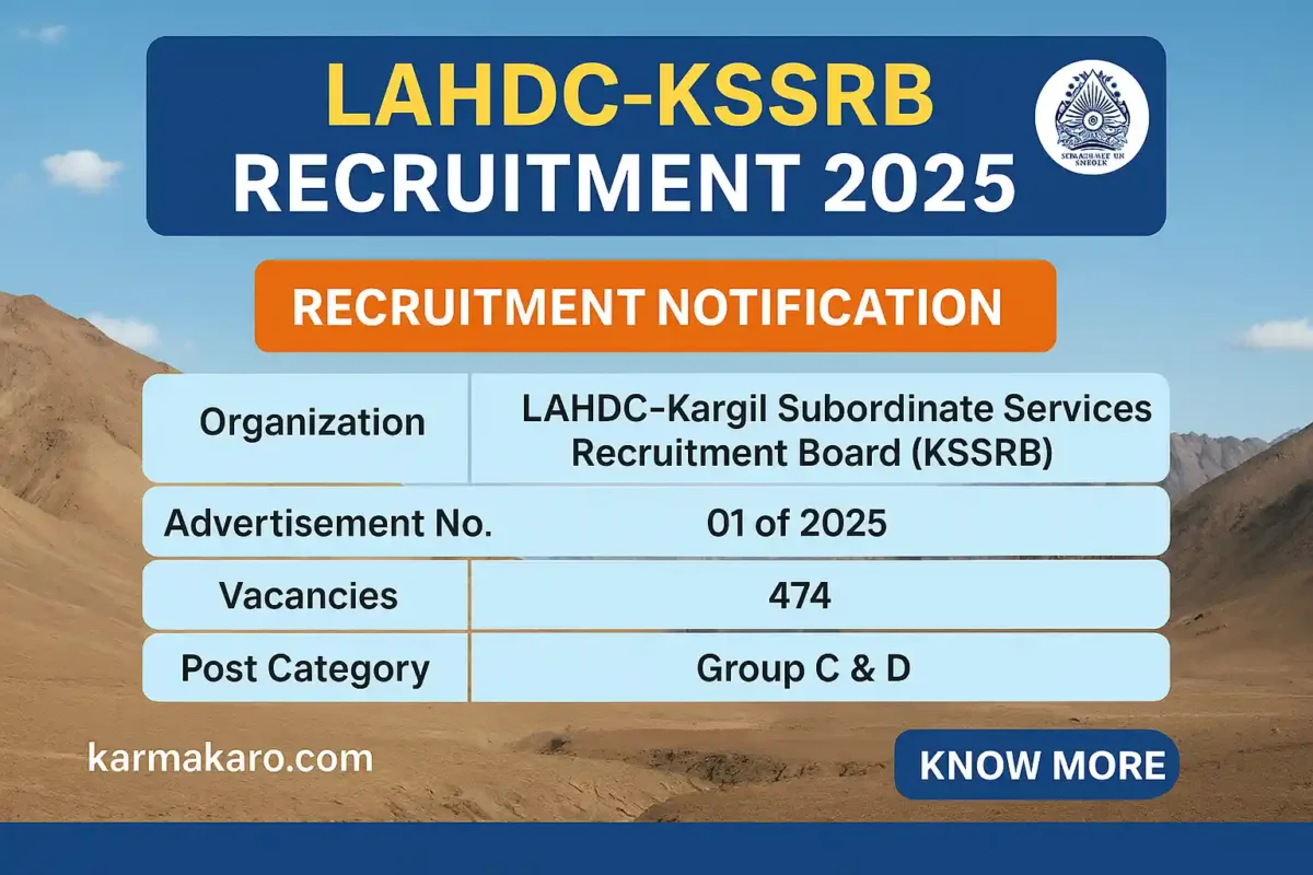 LAHDC-KSSRB Recruitment 2025 - Apply Online for 474 Group C & D Posts in Kargil