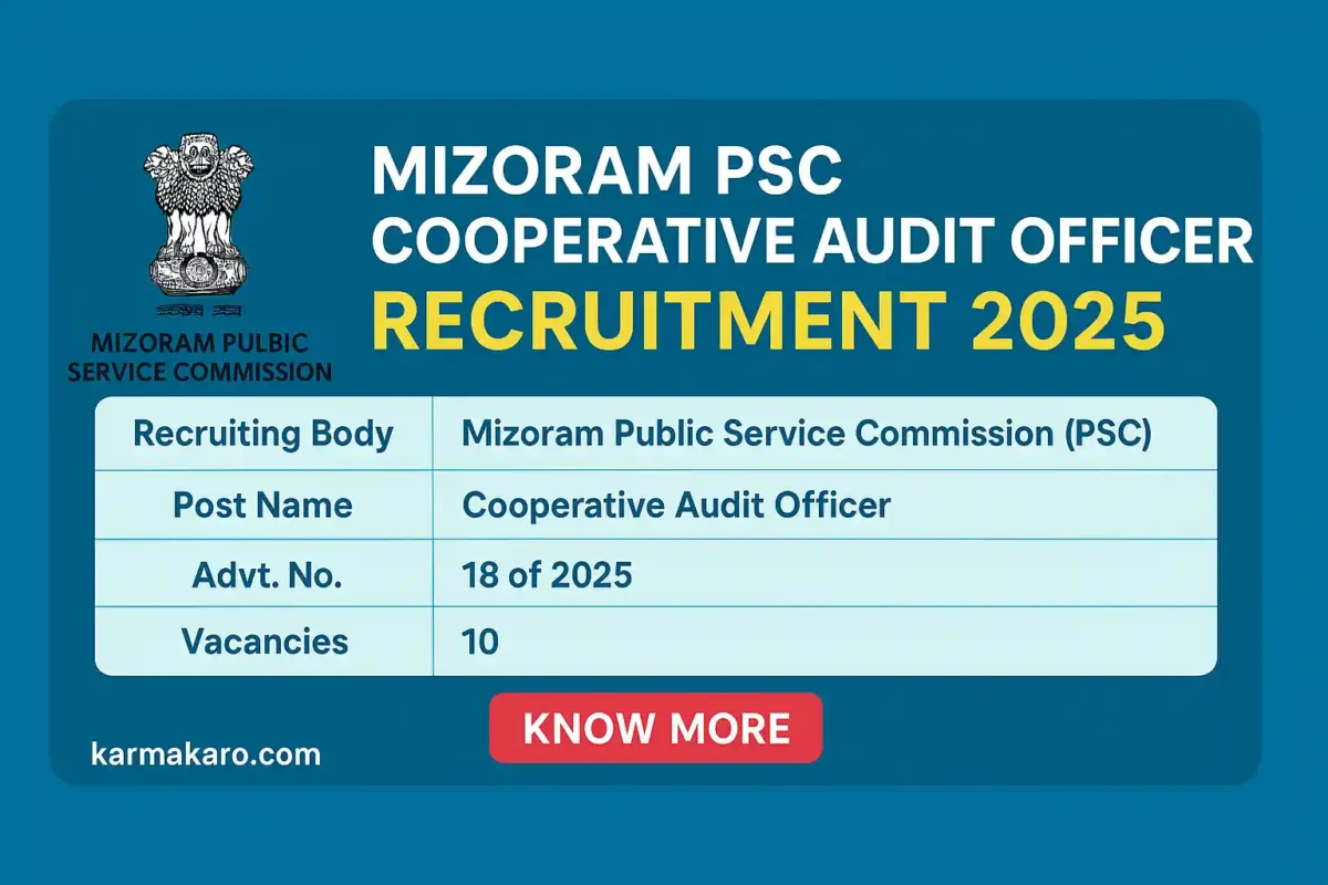 Mizoram PSC Cooperative Audit Officer Recruitment 2025 - Apply for 10 Group-B Gazetted Posts