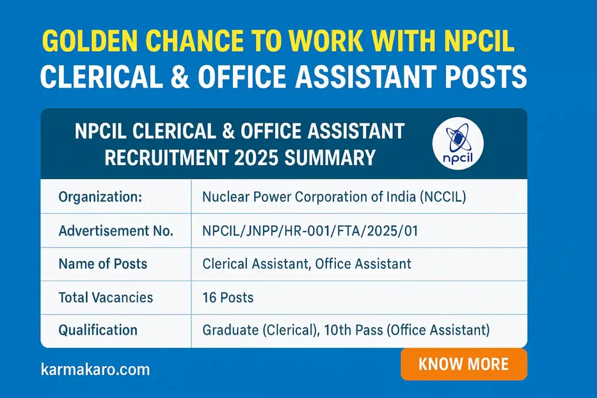NPCIL Clerical & Office Assistant Recruitment 2025 – Apply for 16 Vacancies