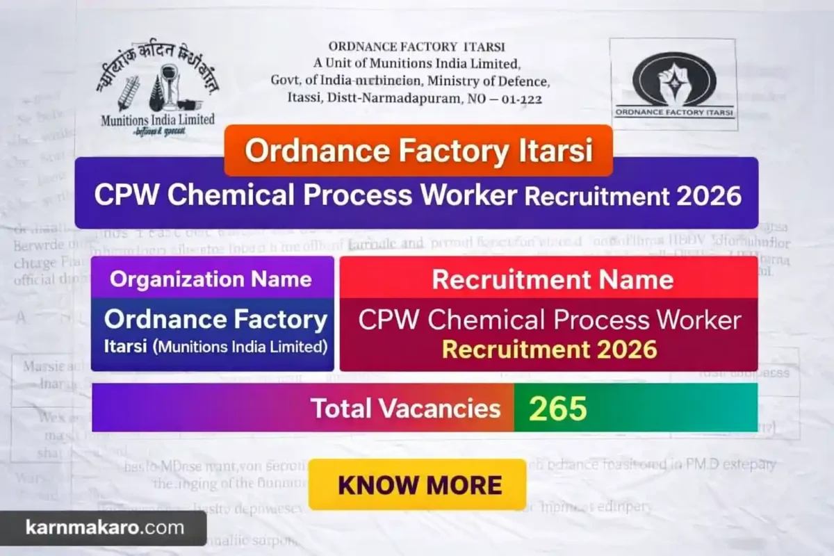 Ordnance Factory Itarsi CPW Recruitment 2026