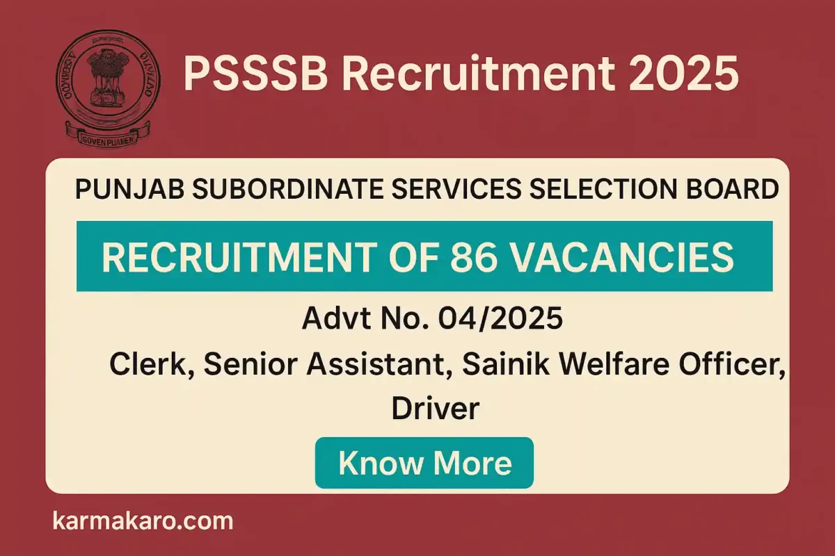 PSSSB Clerk, Driver, Sainik Welfare Officer Recruitment 2025
