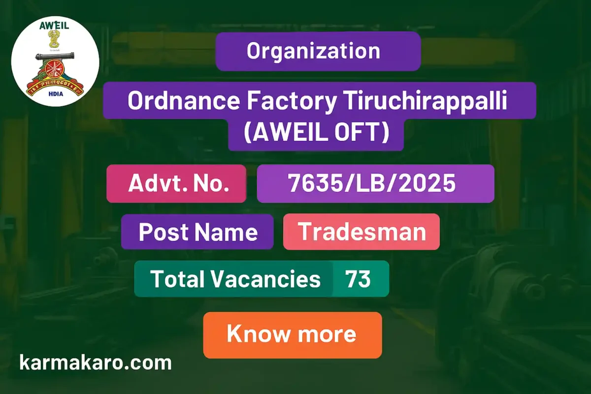AWEIL OFT Recruitment 2025 - Apply Online for 73 Tradesman Vacancies