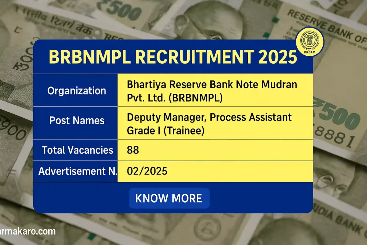 BRBNMPL Recruitment 2025 - Apply Online for 88 Posts of Deputy Manager & Process Assistant Grade I