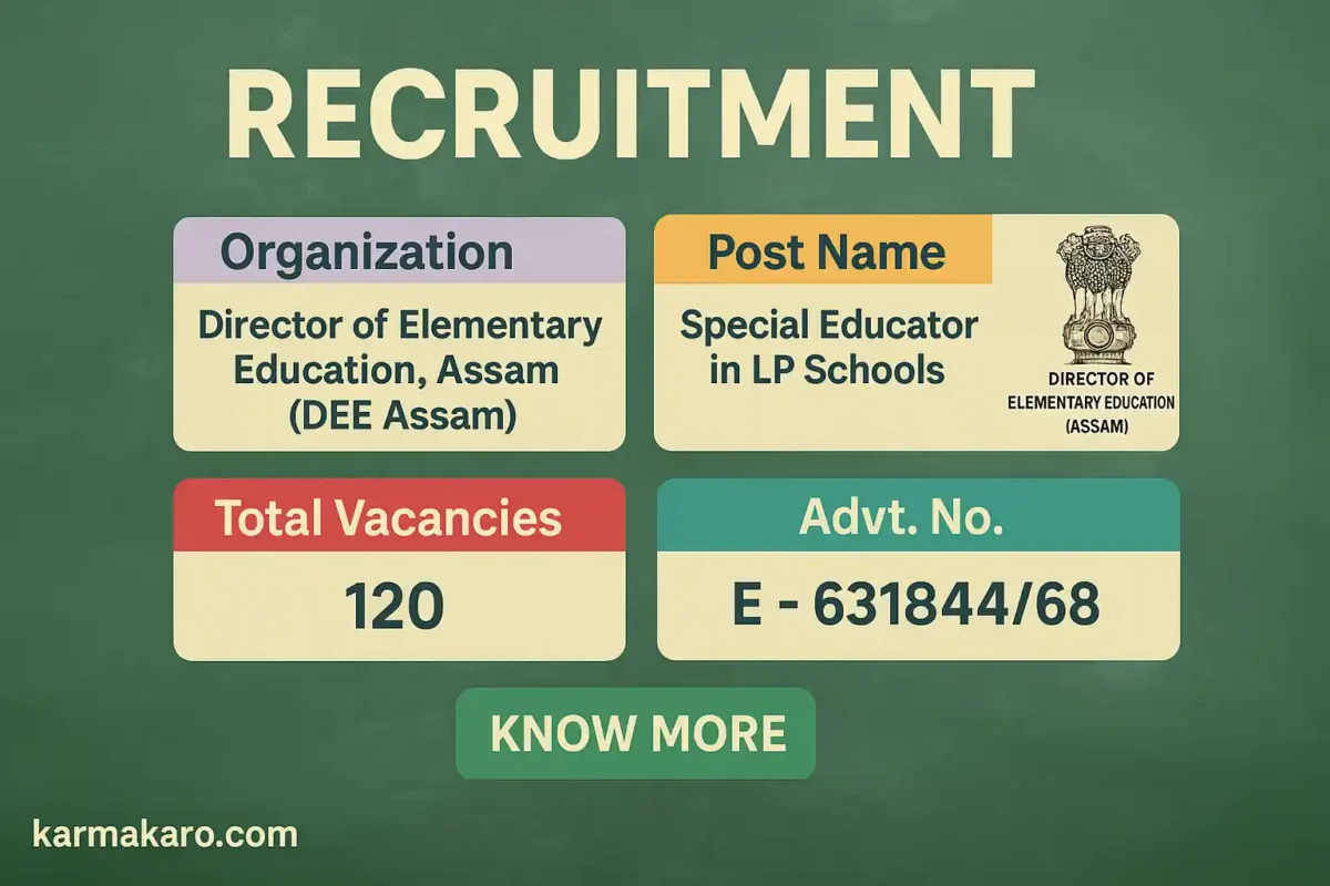 DEE Assam Recruitment 2025 - Apply Online for 120 Special Educator Posts