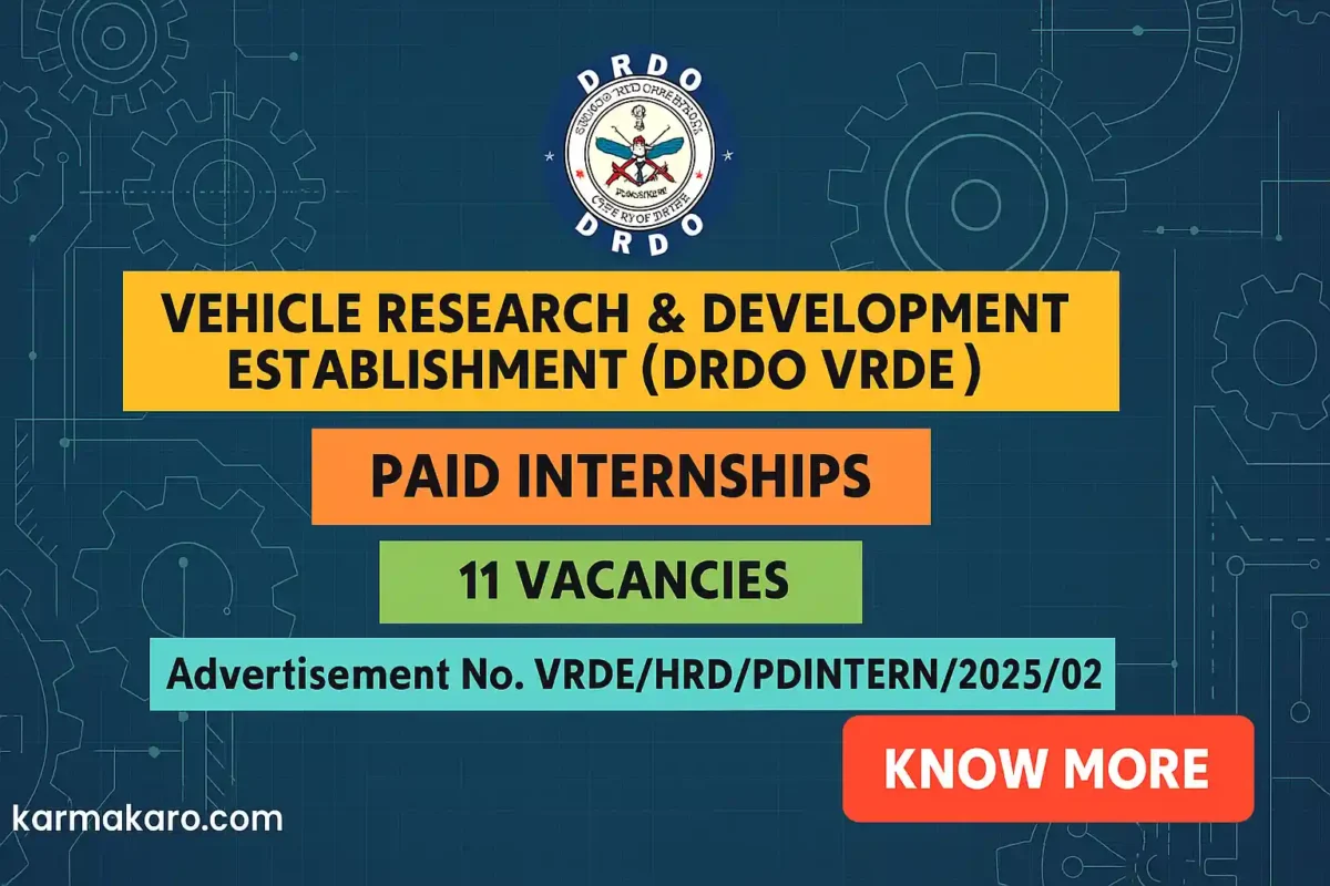 DRDO VRDE Recruitment 2025 - Apply for 11 Paid Internship Posts