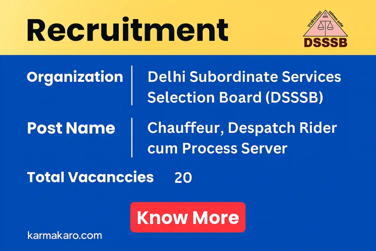 DSSSB Recruitment 2025 - Apply for Chauffeur and Despatch Rider cum Process Server Posts