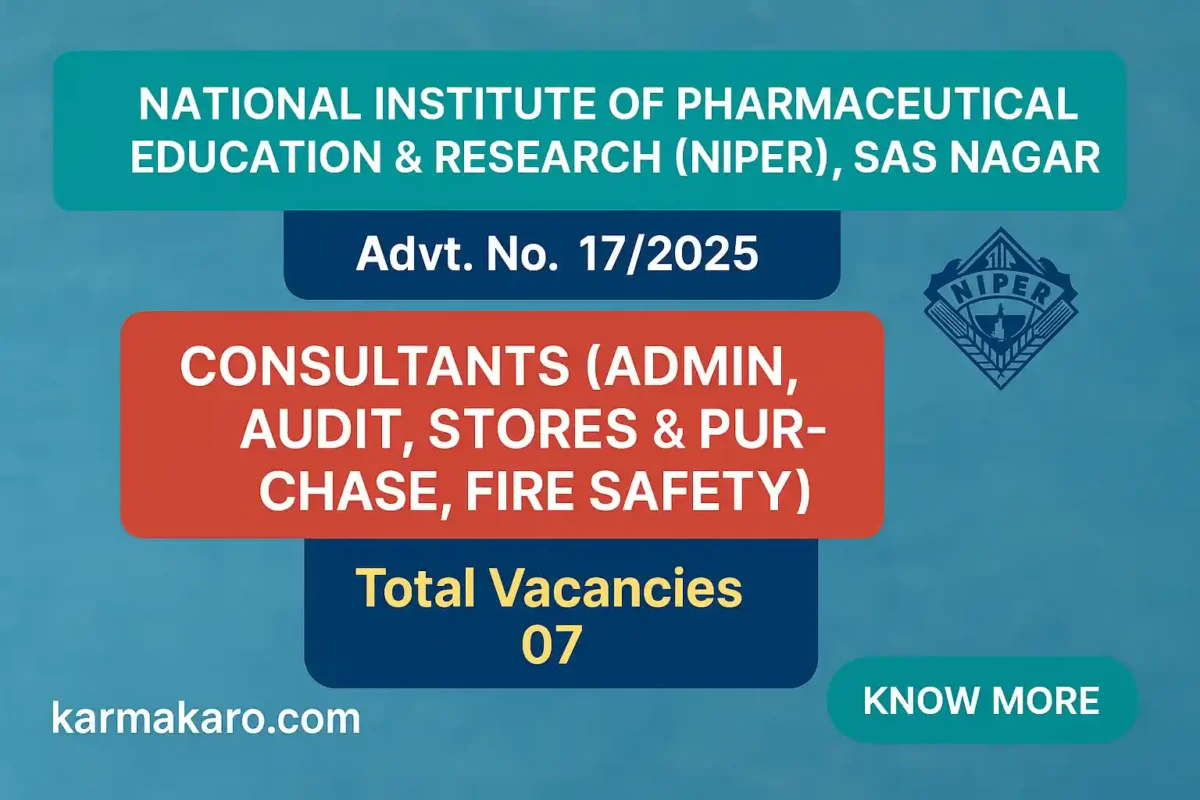 NIPER Consultant Recruitment 2025 – Apply for 7 Consultant Posts