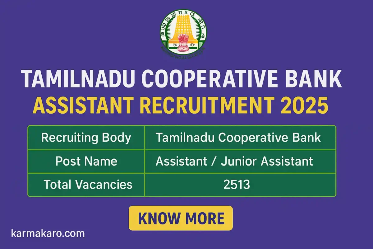 Tamilnadu Cooperative Bank Recruitment 2025 - Apply Online for 2513 Assistant Posts