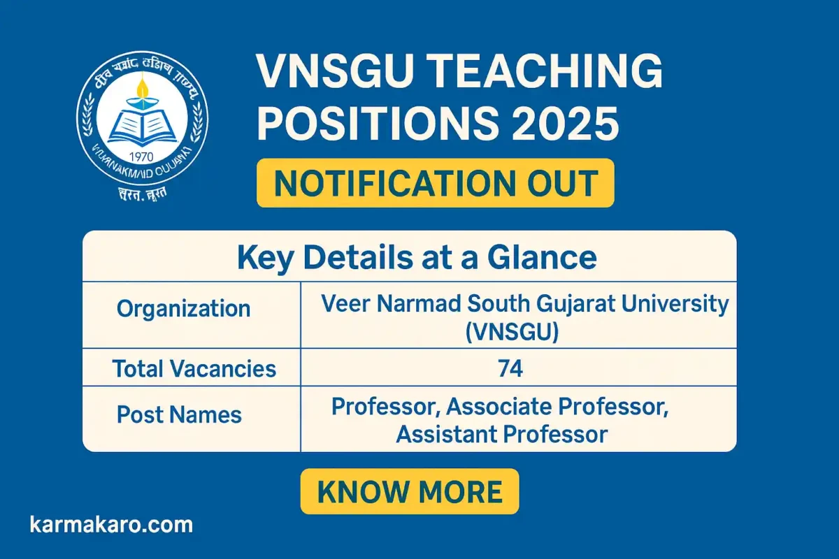 VNSGU Recruitment 2025 - Apply for 74 Teaching Posts at Veer Narmad South Gujarat University