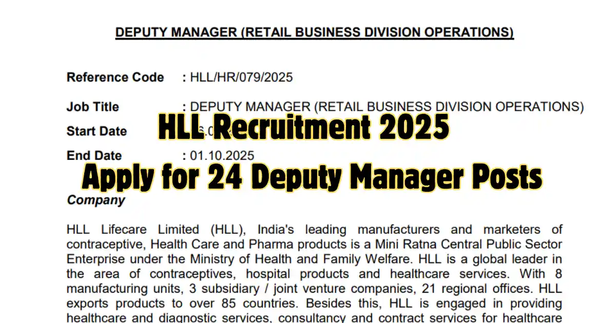 HLL Recruitment 2025 Apply for 24 Deputy Manager Posts