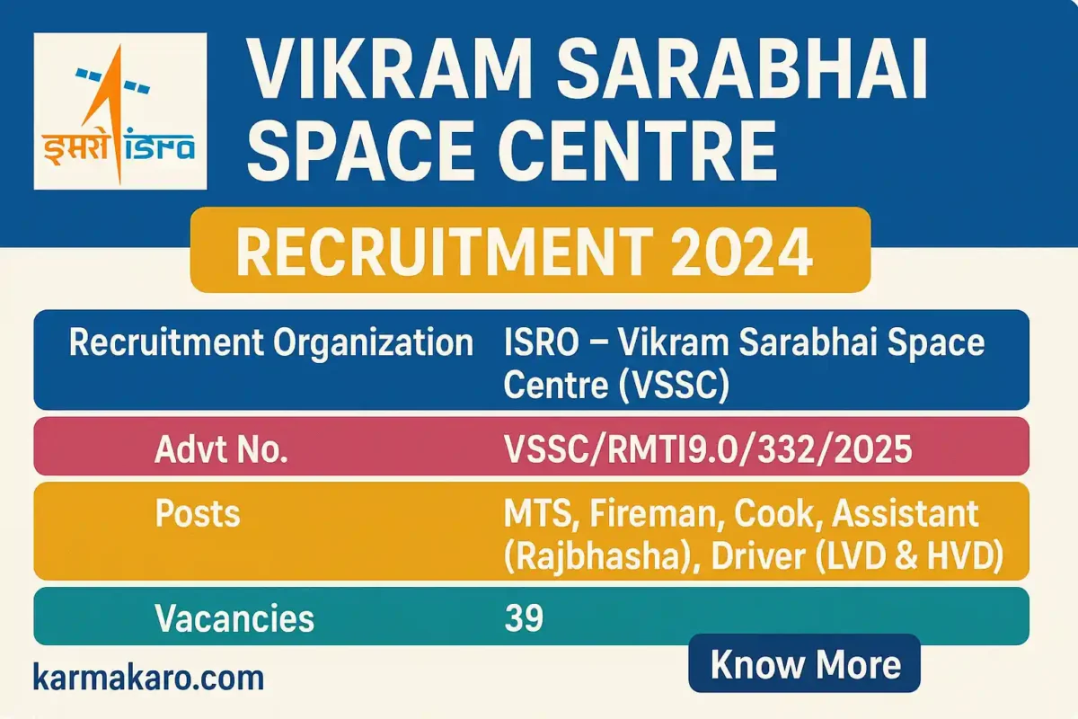 ISRO VSSC Recruitment 2025 Apply Online for 39 MTS, Fireman, Cook & Driver Posts