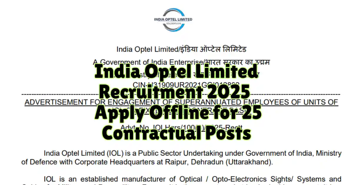 India Optel Limited Recruitment 2025 Apply Offline for 25 Contractual Posts