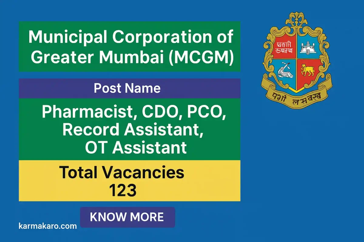 MCGM Recruitment 2025 Apply Online for 123 Pharmacist, CDO & Other Posts