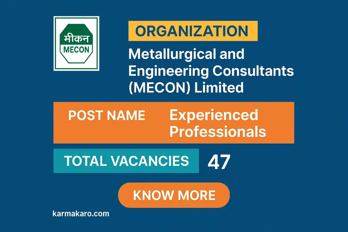 MECON Recruitment 2025 Walk-in Interview for 47 Experienced Professional Posts