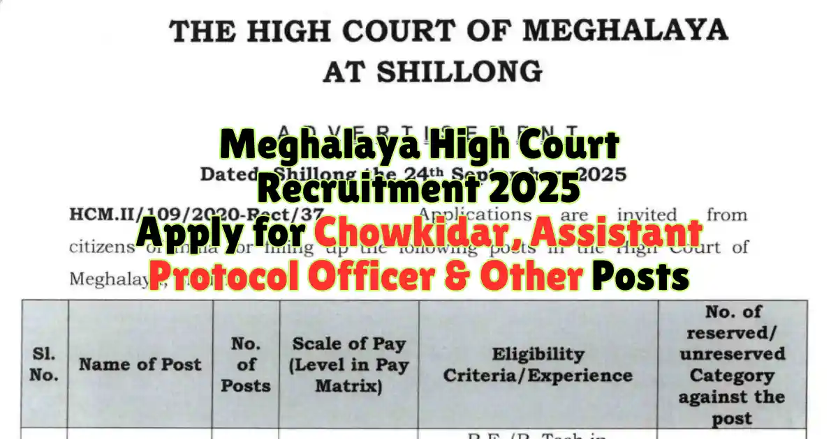 Meghalaya High Court Recruitment 2025 Apply for Chowkidar, Assistant Protocol Officer & Other Posts