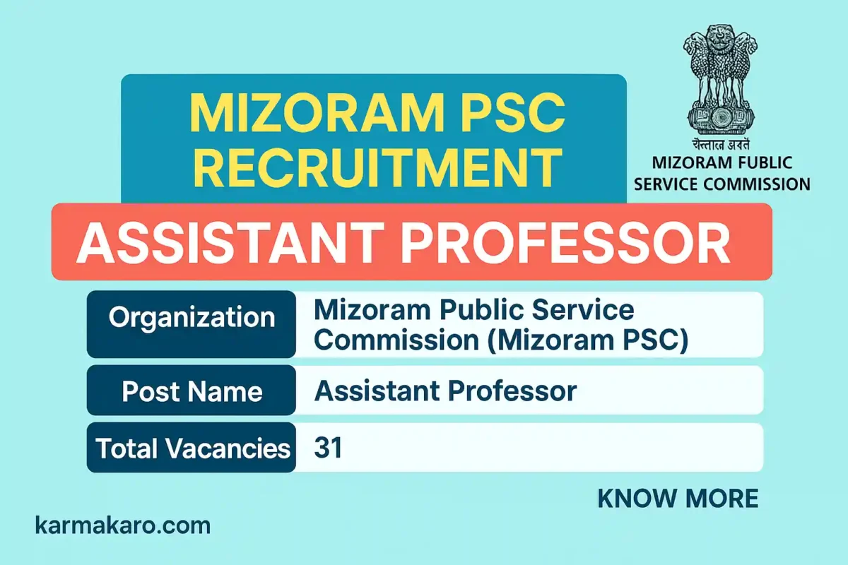 Mizoram PSC Assistant Professor Recruitment 2025 Notification Out for 31 Posts