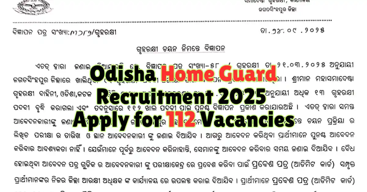 Odisha Home Guard Recruitment 2025 Apply for 112 Vacancies