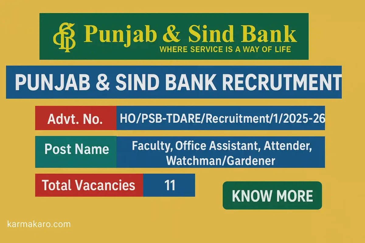 Punjab and Sind Bank Recruitment 2025 Apply for 11 Support Staff Vacancies