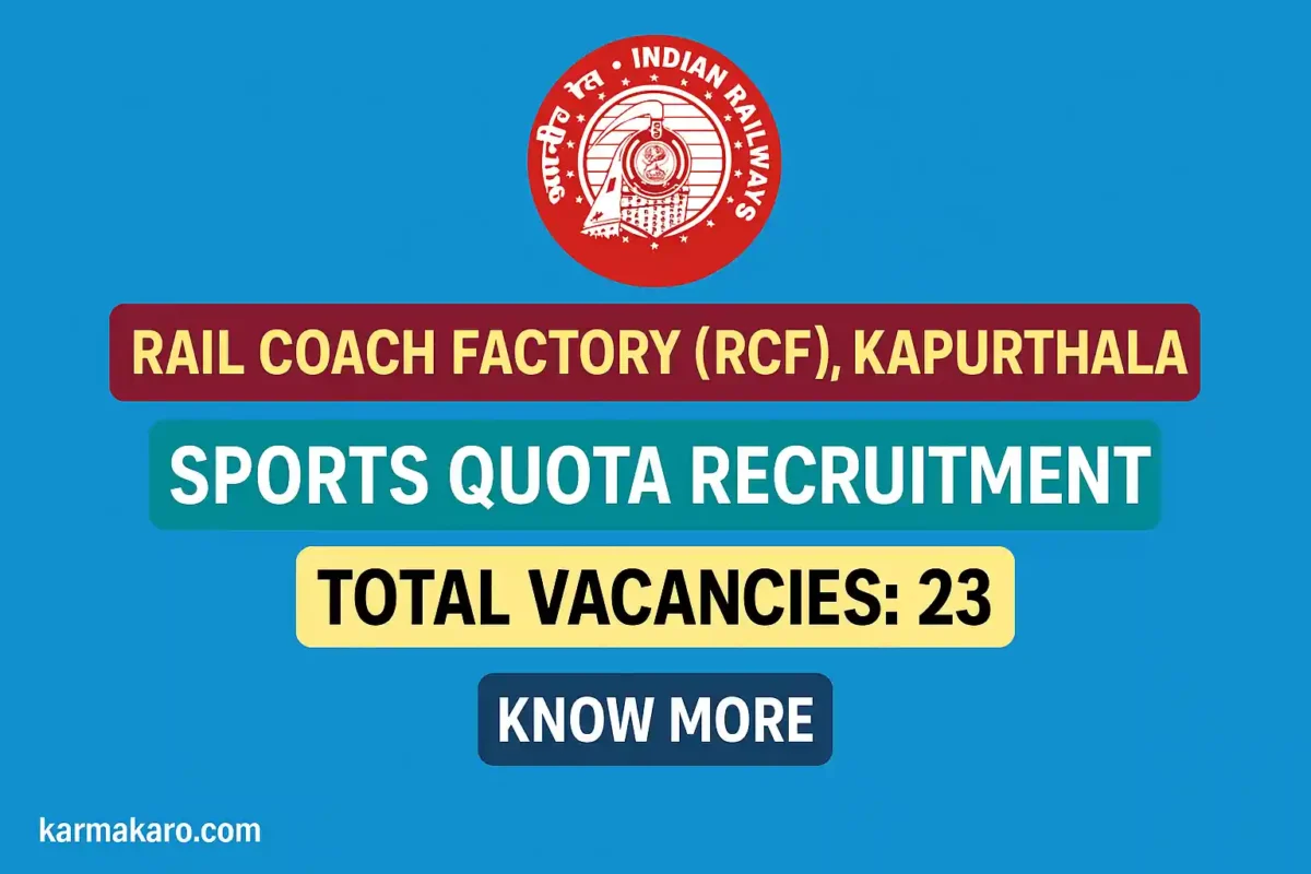RCF Sports Quota Recruitment 2025 – 23 Vacancies in Rail Coach Factory