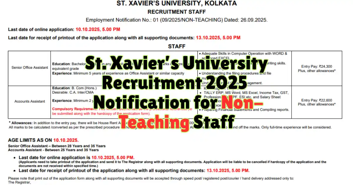St. Xavier’s University Recruitment 2025 Notification for Non-Teaching Staff