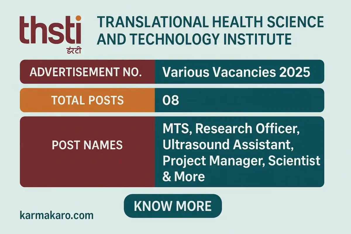 THSTI Recruitment 2025 Apply Online for 08 MTS, Research Officer & Other Posts