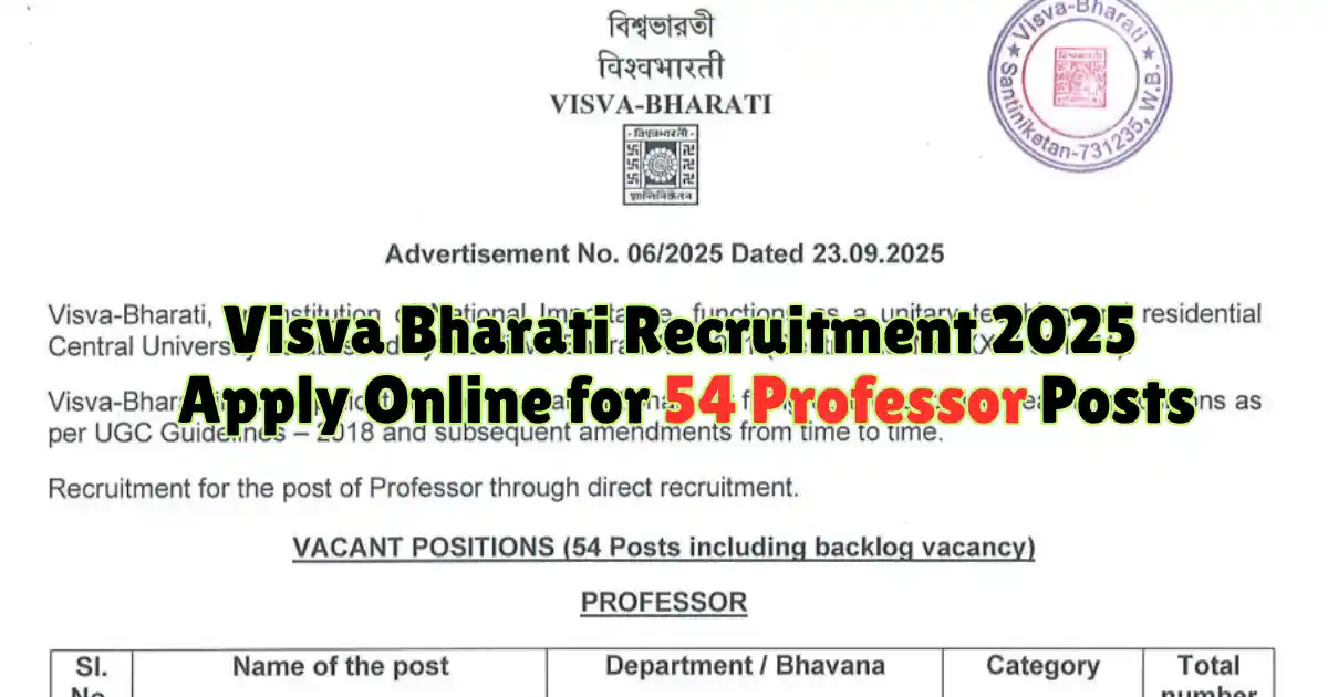 Visva Bharati Recruitment 2025 | Apply Online for 54 Professor Posts