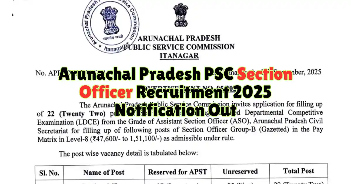 Arunachal Pradesh PSC Section Officer Recruitment 2025 Notification Out
