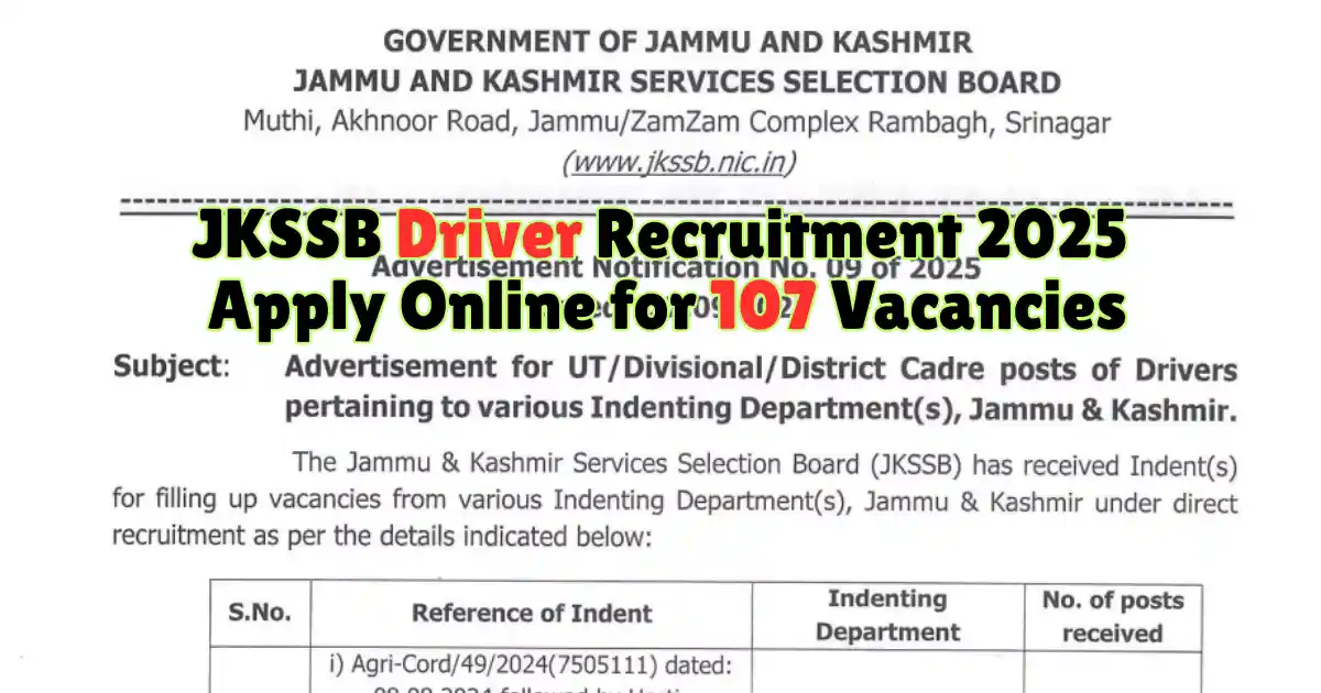 JKSSB Driver Recruitment 2025 Apply Online for 107 Vacancies