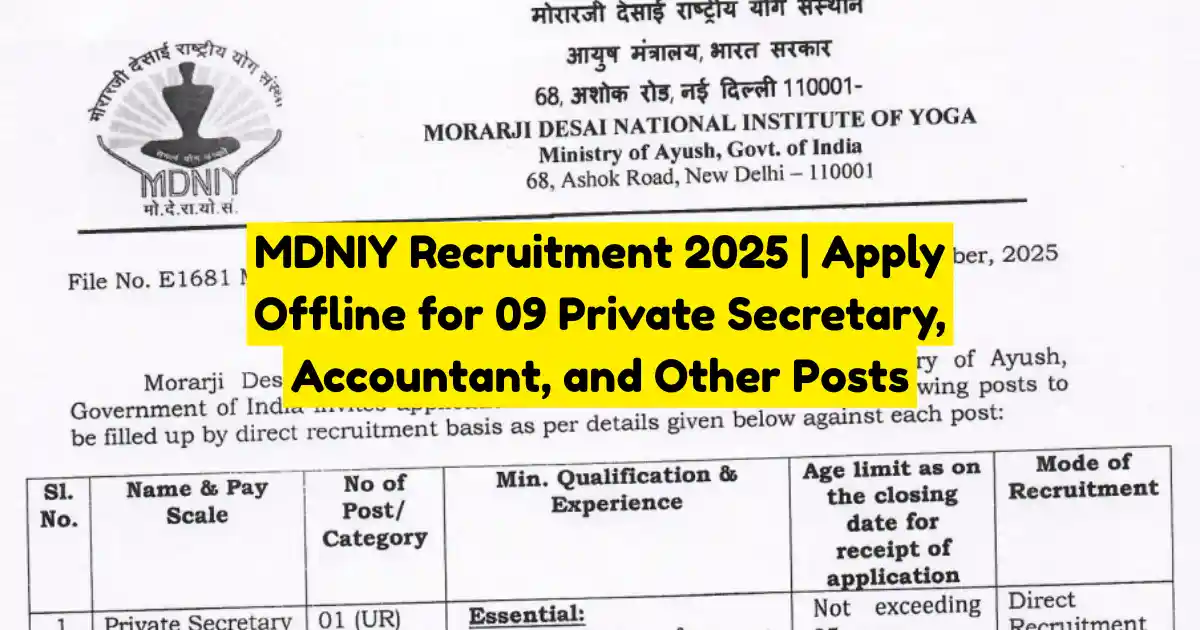 MDNIY Recruitment 2025 Apply Offline for 09 Private Secretary, Accountant, and Other Posts